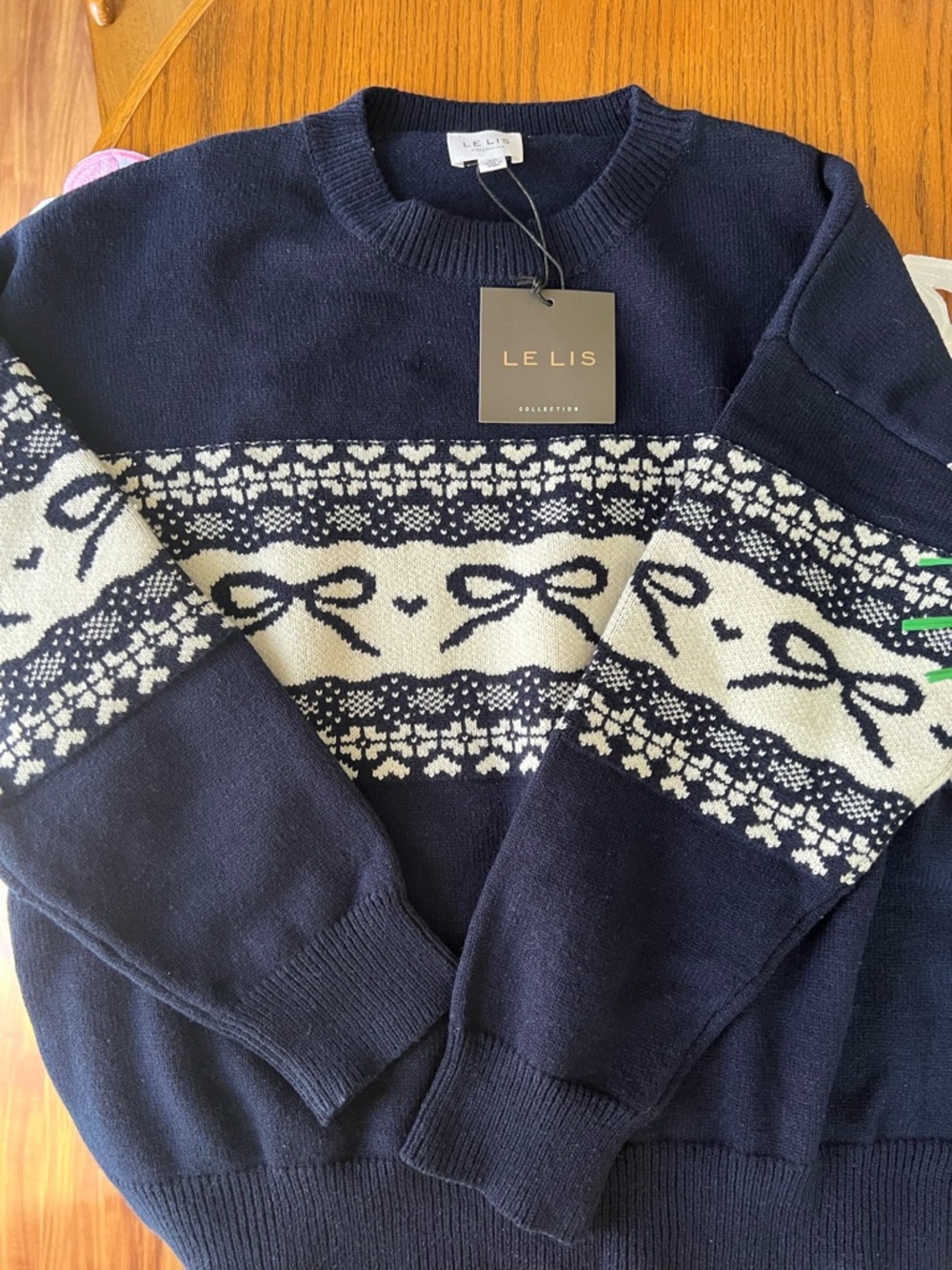 Le Lis Navy and Ivory Fair Isle Crewneck Sweater
